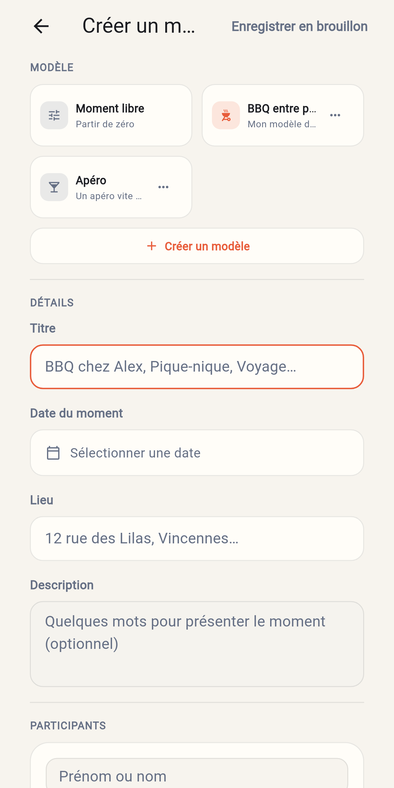 Créer un moment